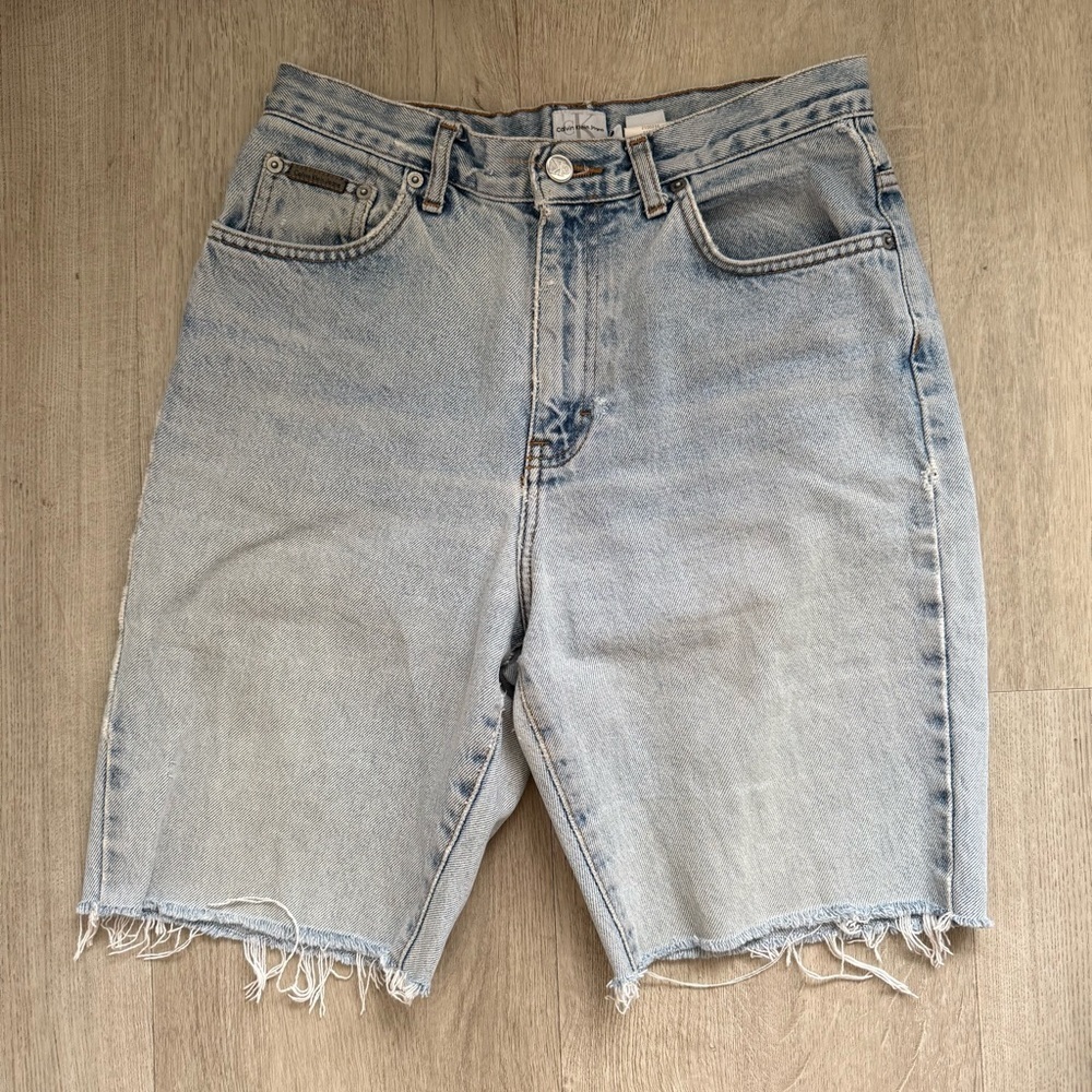 Calvin Klein Light Denium Bermuda Cutoff Shorts, High Rise